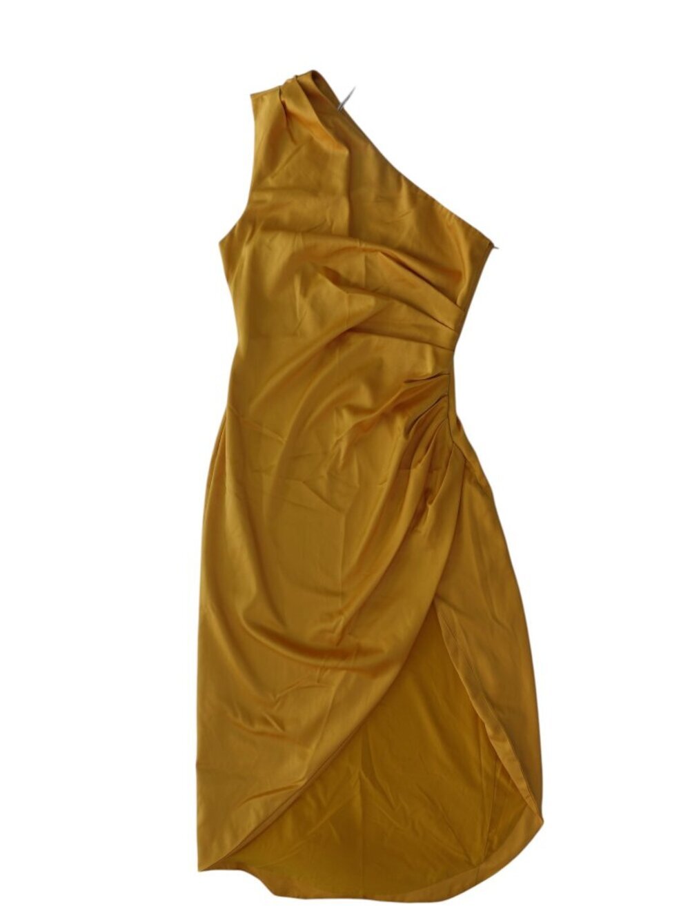 Elliatt Cassini one Shoulder Satin Midi dress marigold Ruched Size S